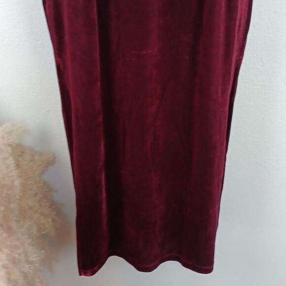 Elegant Velvet Burgundy 3/4 Sleeve Side Slits Cheongsam Dress sz L Whimsigoth - Picture 9 of 13